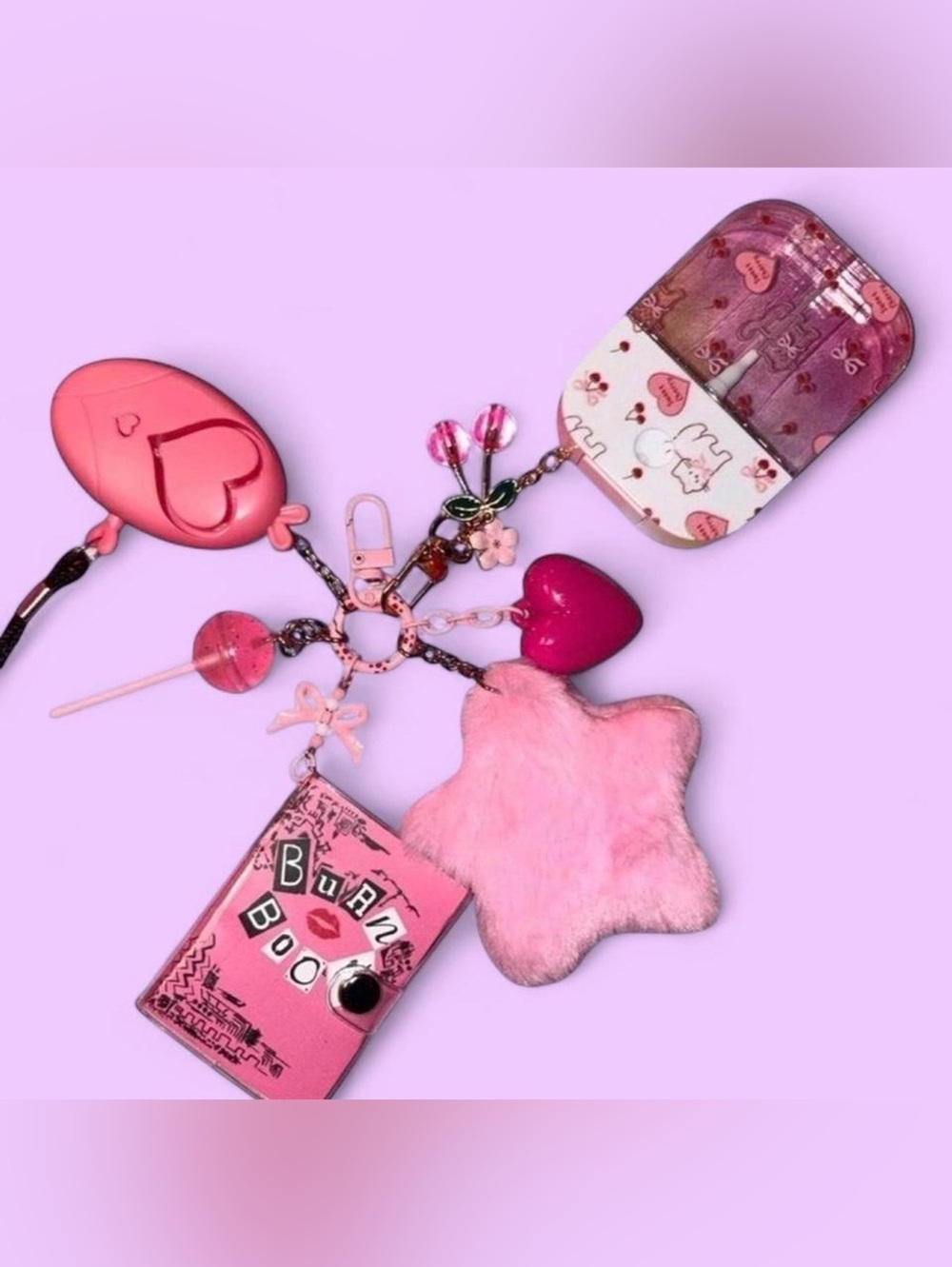 Pink Cute Charm Keychain Set with Plush Star & Heart